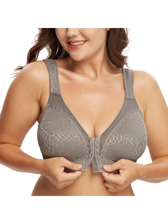Women's Front Closure Full Coverage Wirefree Posture Back Plus Size Bra(Grey,40G)