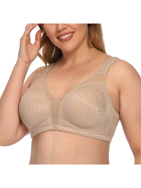 Women's Full Coverage Plus Size Comfort Double Support Unpadded Wirefree Minimizer Bra (34DD, Toffee)