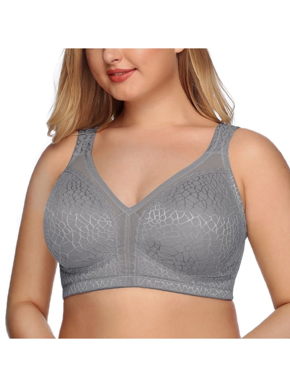 Women's Full Coverage Plus Size Comfort Double Support Unpadded Wirefree Minimizer Bra (36DDD, Grey)