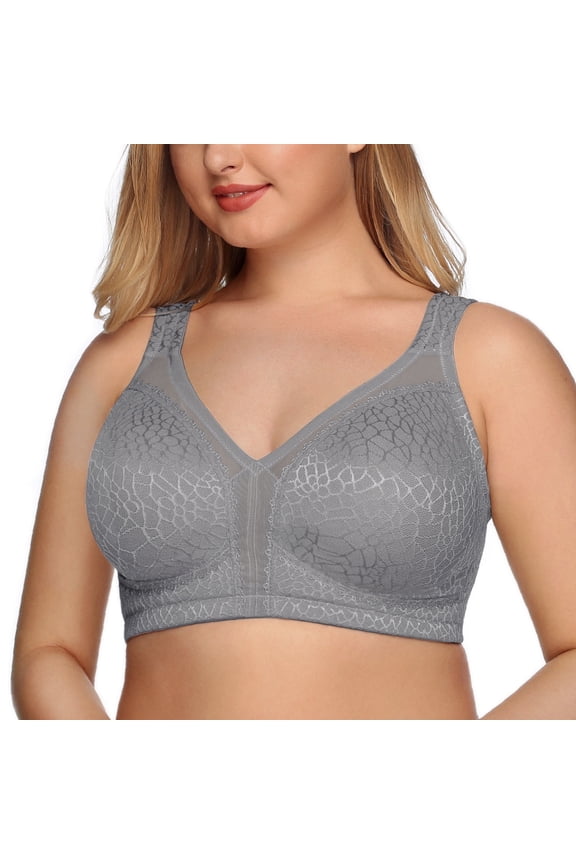 Women's Full Coverage Plus Size Comfort Double Support Unpadded Wirefree Minimizer Bra (44G, Grey)