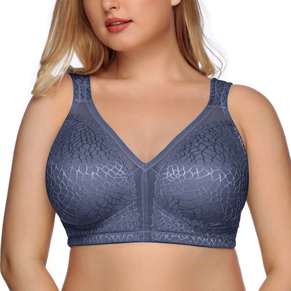 Exerin Women's Full Coverage Plus Size Comfort Double Support Unpadded Wirefree Minimizer Bra(Grey Blue,34DDD)