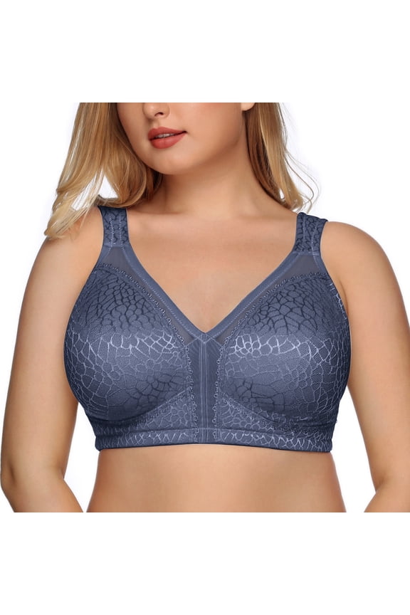 Women's Full Coverage Plus Size Comfort Double Support Unpadded Wirefree Minimizer Bra(Grey Blue,38C)