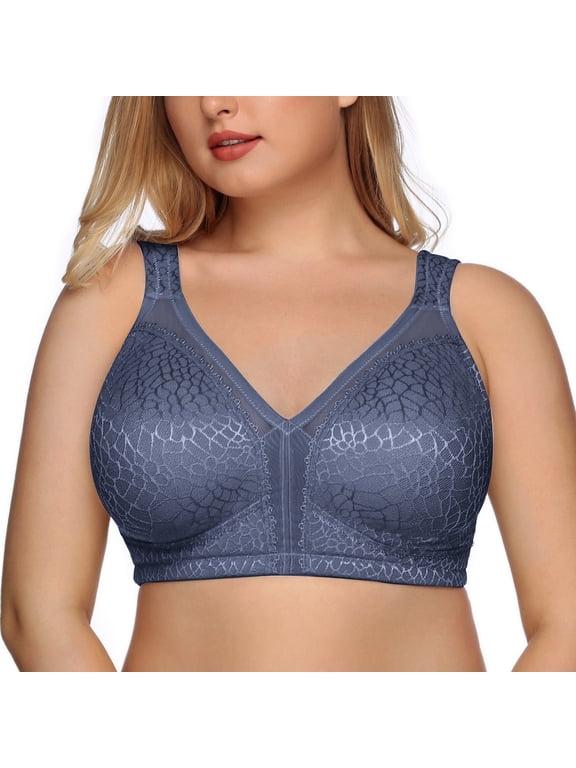 Women's Full Coverage Plus Size Comfort Double Support Unpadded Wirefree Minimizer Bra(Grey Blue,38DD)