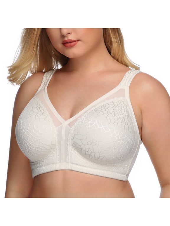 Women's Full Coverage Plus Size Comfort Double Support Unpadded Wirefree Minimizer Bra(White,38C)