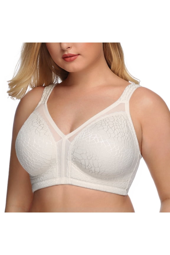 Women's Full Coverage Plus Size Comfort Double Support Unpadded Wirefree Minimizer Bra(White,42C)