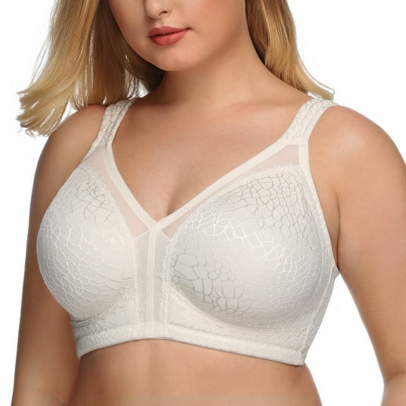 Exerin Women's Full Coverage Plus Size Comfort Double Support Unpadded Wirefree Minimizer Bra(White,44DDD)