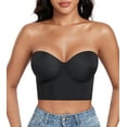 thumbnail image 1 of Exerin Women's Longline Strapless Bra Anti Slip Bustier Underwire Full Coverage Corset Top(42DDD,Black), 1 of 7