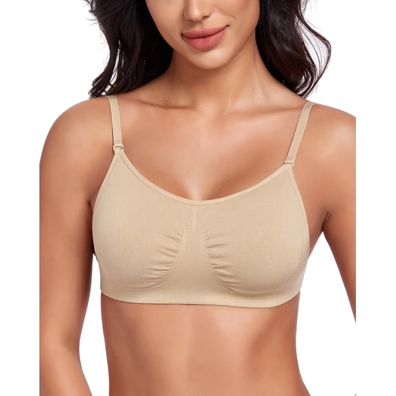 Exerin Women's Low Back Bras Wirefree Unpadded Backless Dance Bra with Convertible Straps