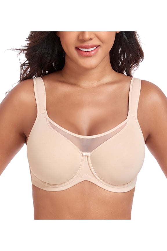 Women's Minimizer Full Coverage Underwire U-Back Unlined Plus Size Bra(34DD,Beige)