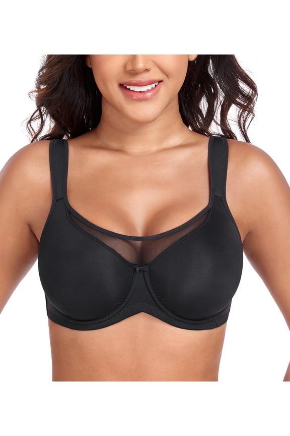 Women's Minimizer Full Coverage Underwire U-Back Unlined Plus Size Bra(36DDD,Black)