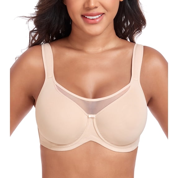 Exerin Women's Minimizer Full Coverage Underwire U-Back Unlined Plus Size Bra(40D,Beige)