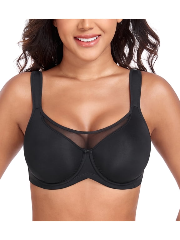 Women's Minimizer Full Coverage Underwire U-Back Unlined Plus Size Bra(40DDD,Black)
