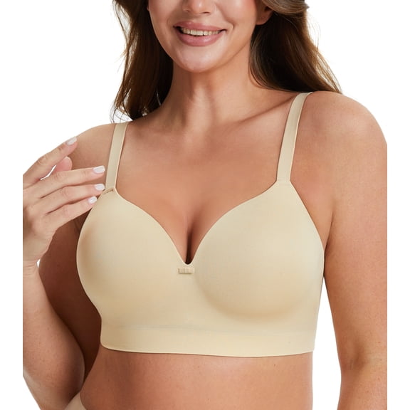 Exerin Women's No Underwire Plus Size with Support Full Coverage Bra(Beige,XL)