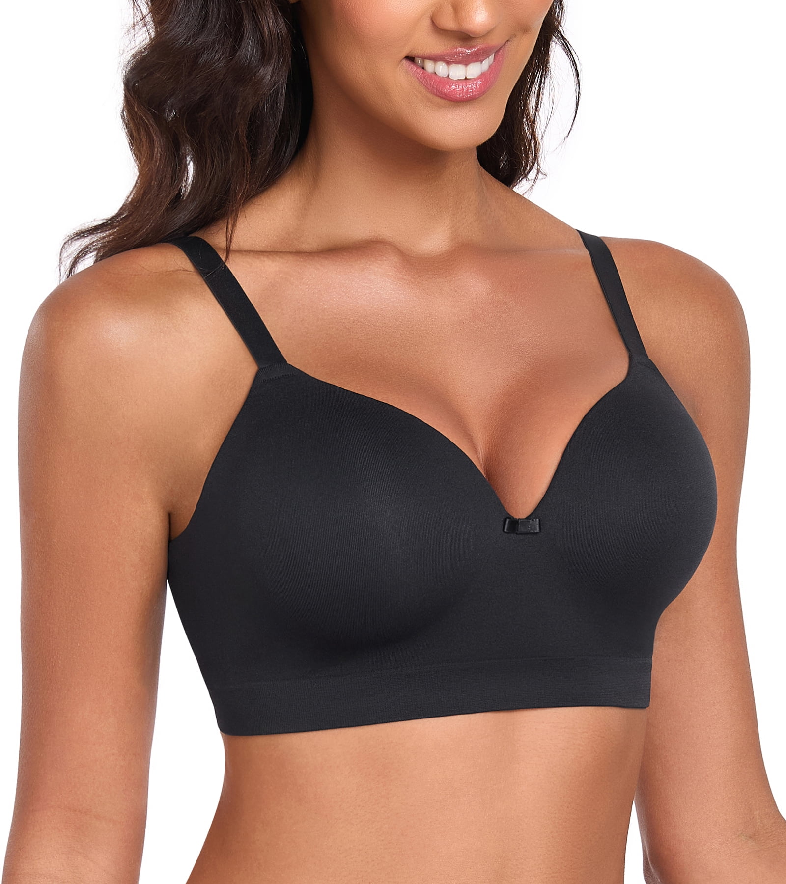 Exerin Women's Wireless Bras Full Coverage Support Seamless Plus Size Bra(Black,M)