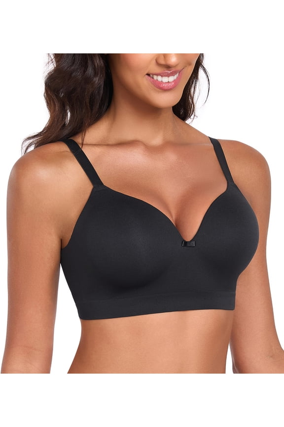 Women's Wireless Bras Full Coverage Support Seamless Plus Size Bra(Black,S)