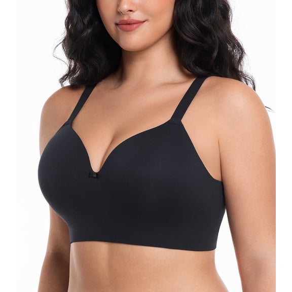 Exerin Women's Wireless Bras Full Coverage Support Seamless Plus Size Bra(Black,XXL)