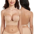 thumbnail image 1 of Exerin Women's Plunge Backless Bra Underwire Push Up Padded Multiway Low Back Bras(34B,Beige), 1 of 7