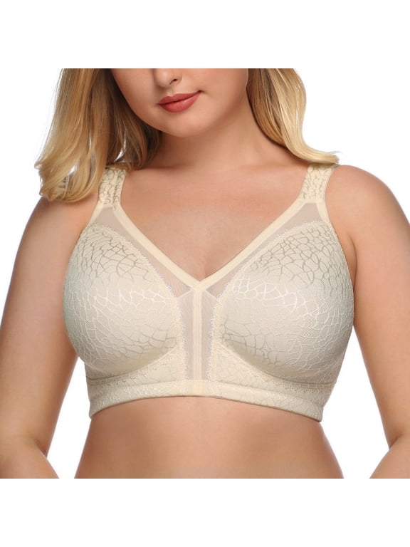 Women's Plus Size Comfort Full Coverage Double Support Unpadded Wirefree Minimizer Bra (34DD, Beige)