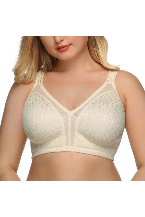 Women's Plus Size Comfort Full Coverage Double Support Unpadded Wirefree Minimizer Bra (36C, Beige)