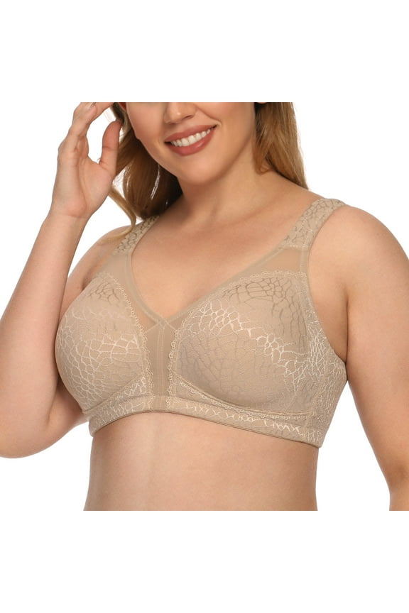 Women's Plus Size Comfort Full Coverage Double Support Unpadded Wirefree Minimizer Bra (40DDD, Toffee)