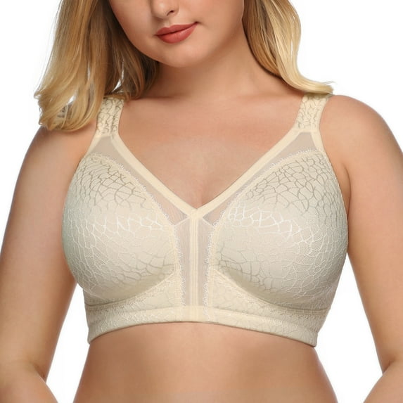 Exerin Women's Plus Size Comfort Full Coverage Double Support Unpadded Wirefree Minimizer Bra (44C, Beige)