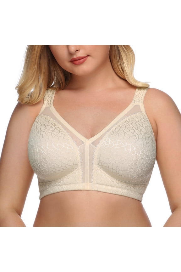 Women's Plus Size Comfort Full Coverage Double Support Unpadded Wirefree Minimizer Bra (48C, Beige)