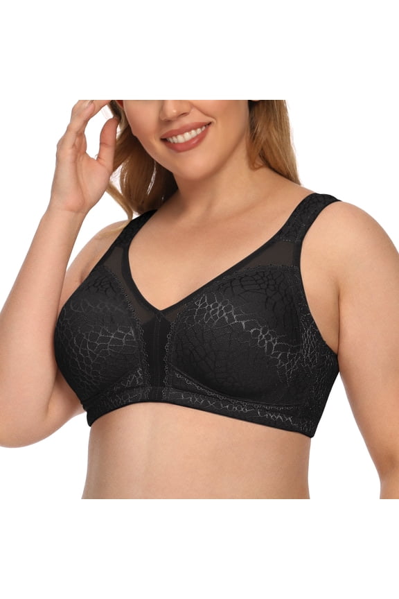 Women's Plus Size Comfort Full Coverage Double Support Unpadded Wirefree Minimizer Bra (48DD, Black)