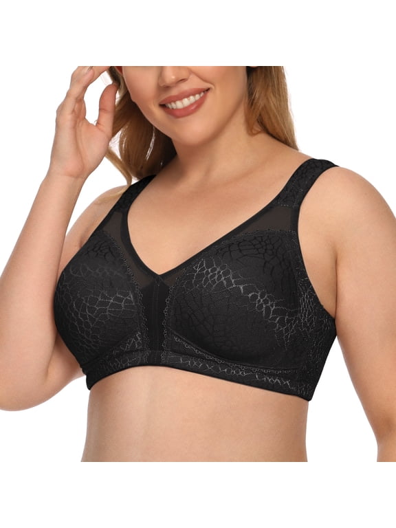 Women's Plus Size Comfort Full Coverage Double Support Unpadded Wirefree Minimizer Bra (48DDD, Black)