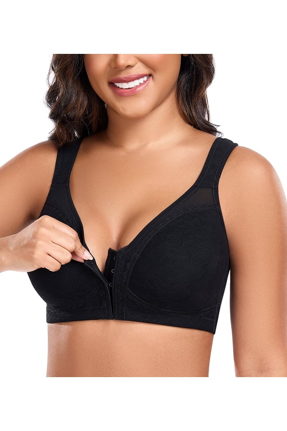 Women's Plus Size Front Closure Minimizer Bras Wireless Non Padded Comfort Back Support Bra(38C,Black)