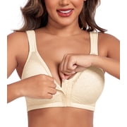 Exerin Women's Plus Size Front Closure Minimizer Bras Wireless Non Padded Comfort Back Support Bra42DDD,Beige