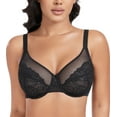 thumbnail image 1 of Exerin Women's Plus Size Sexy Lace Full Coverage Unpadded Underwire Bras Minimizer Mesh Bra(36D,Black), 1 of 6