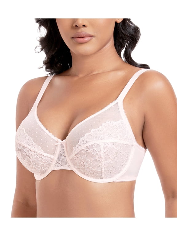 Women's Plus Size Sexy Lace Full Coverage Unpadded Underwire Bras Minimizer Mesh Bra(40DD,Pink)