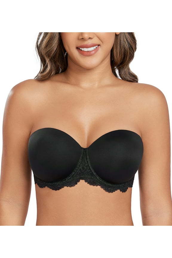 Women's Plus Size Strapless Full Coverage Underwire Lace Convertible Bra(40DD,Black)