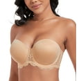 thumbnail image 1 of Exerin Women's Plus Size Strapless Full Coverage Underwire Lace Convertible Bra(44D,Nude), 1 of 7