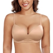 Exerin Women's Push Up Bra Wireless Comfortable Padded Plunge T-Shirt Bras(Beige,32C)