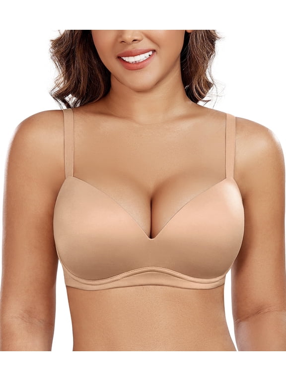Women's Push Up Bra Wireless Comfortable Padded Plunge T-Shirt Bras(Beige,40B)