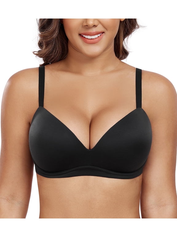 Women's Push Up Bra Wireless Comfortable Padded Plunge T-Shirt Bras(Black,32DD)