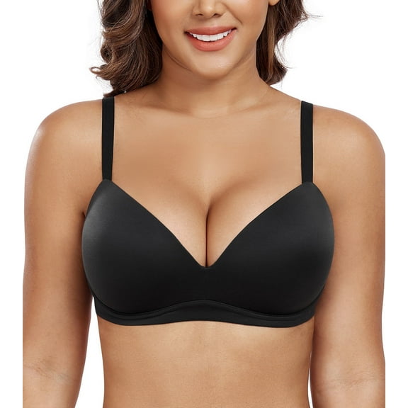 Exerin Women's Push Up Bra Wireless Comfortable Padded Plunge T-Shirt Bras(Black,36B)