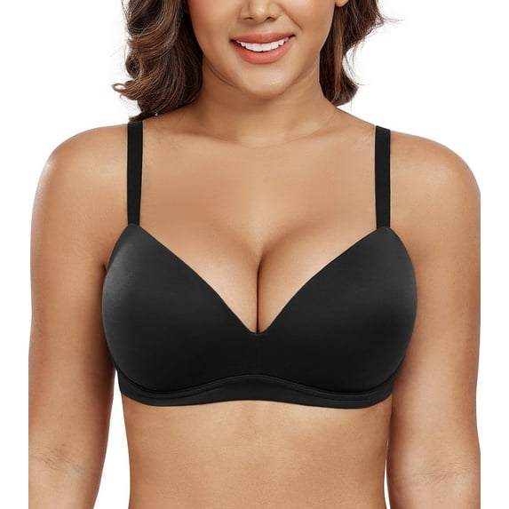 Exerin Women's Push Up Bra Wireless Comfortable Padded Plunge T-Shirt Bras(Black,36B)