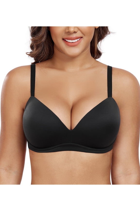 Women's Push Up Bra Wireless Comfortable Padded Plunge T-Shirt Bras(Black,36C)