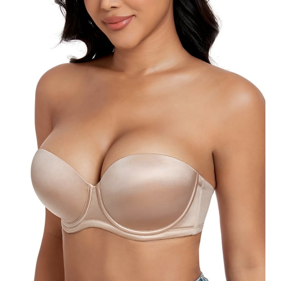 Exerin Women's Push Up Strapless Bras Underwire Padded Multiway Convertible Bra(32B,Beige)