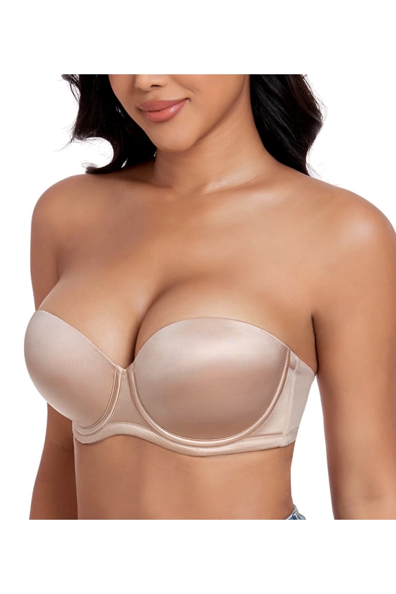 Women's Push Up Strapless Bras Underwire Padded Multiway Convertible Bra(38D,Beige)