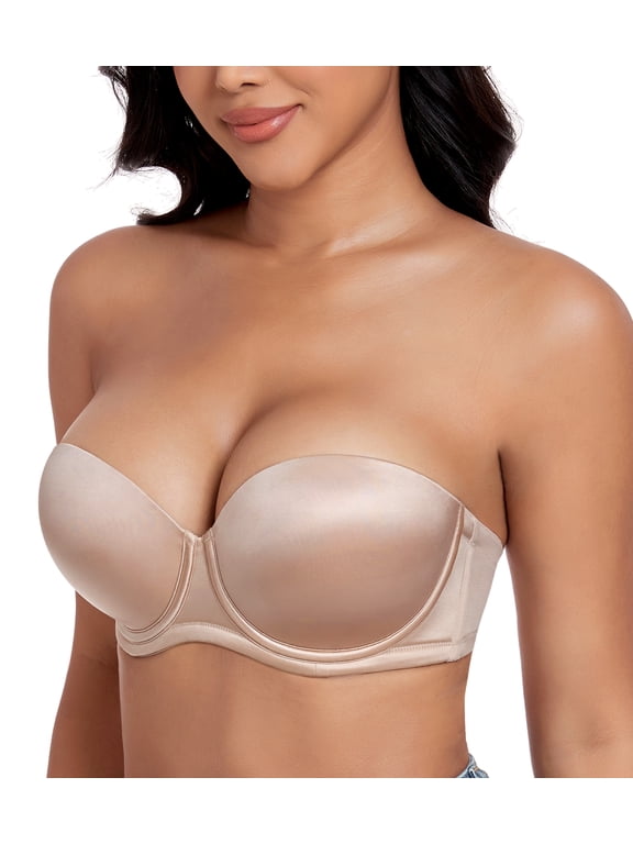 Women's Push Up Strapless Bras Underwire Padded Multiway Convertible Bra(34C,Beige)