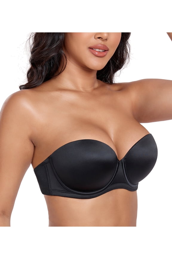Women's Push Up Strapless Bras Underwire Padded Multiway Convertible Bra(34D,Black)