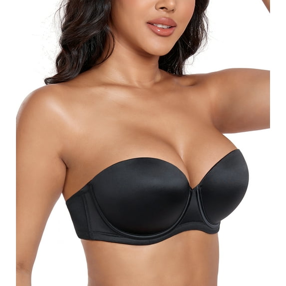Exerin Women's Push Up Strapless Bras Underwire Padded Multiway Convertible Bra(38C,Black)