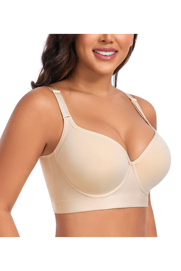 Women's Push Up Underwire Full Coverage Sculpting Uplift Support Hide Back Fat Bra(32C,Beige)