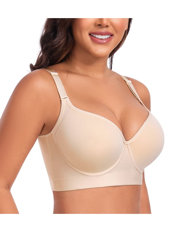 Women's Push Up Underwire Full Coverage Sculpting Uplift Support Hide Back Fat Bra(34D,Beige)