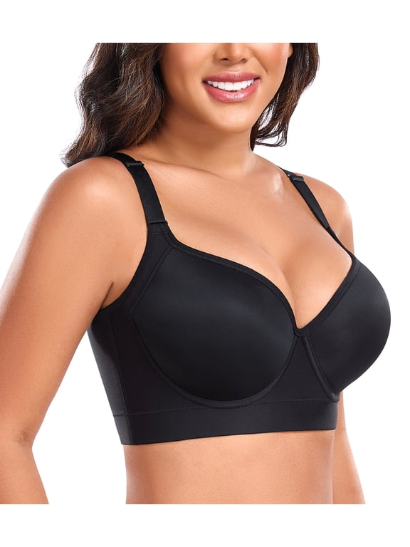 Women's Push Up Underwire Full Coverage Sculpting Uplift Support Hide Back Fat Bra(38D,Black)