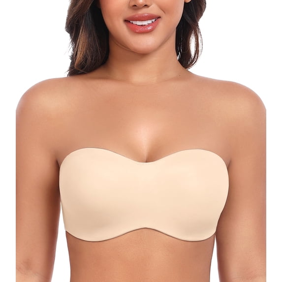 Exerin Women's Strapless Bras Underwire Unlined Minimizer Convertible Bra(Beige,38D)