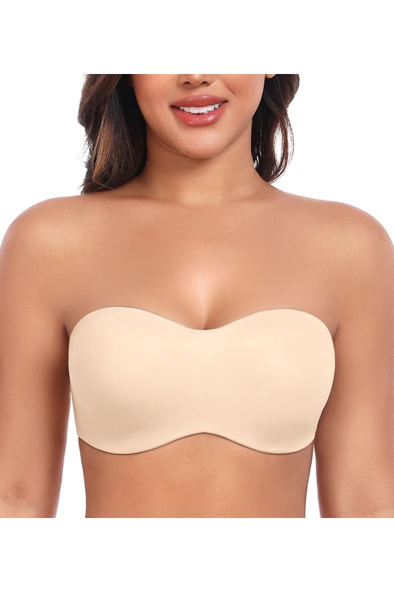 Women's Strapless Bras Underwire Unlined Minimizer Convertible Bra(Beige,38D)